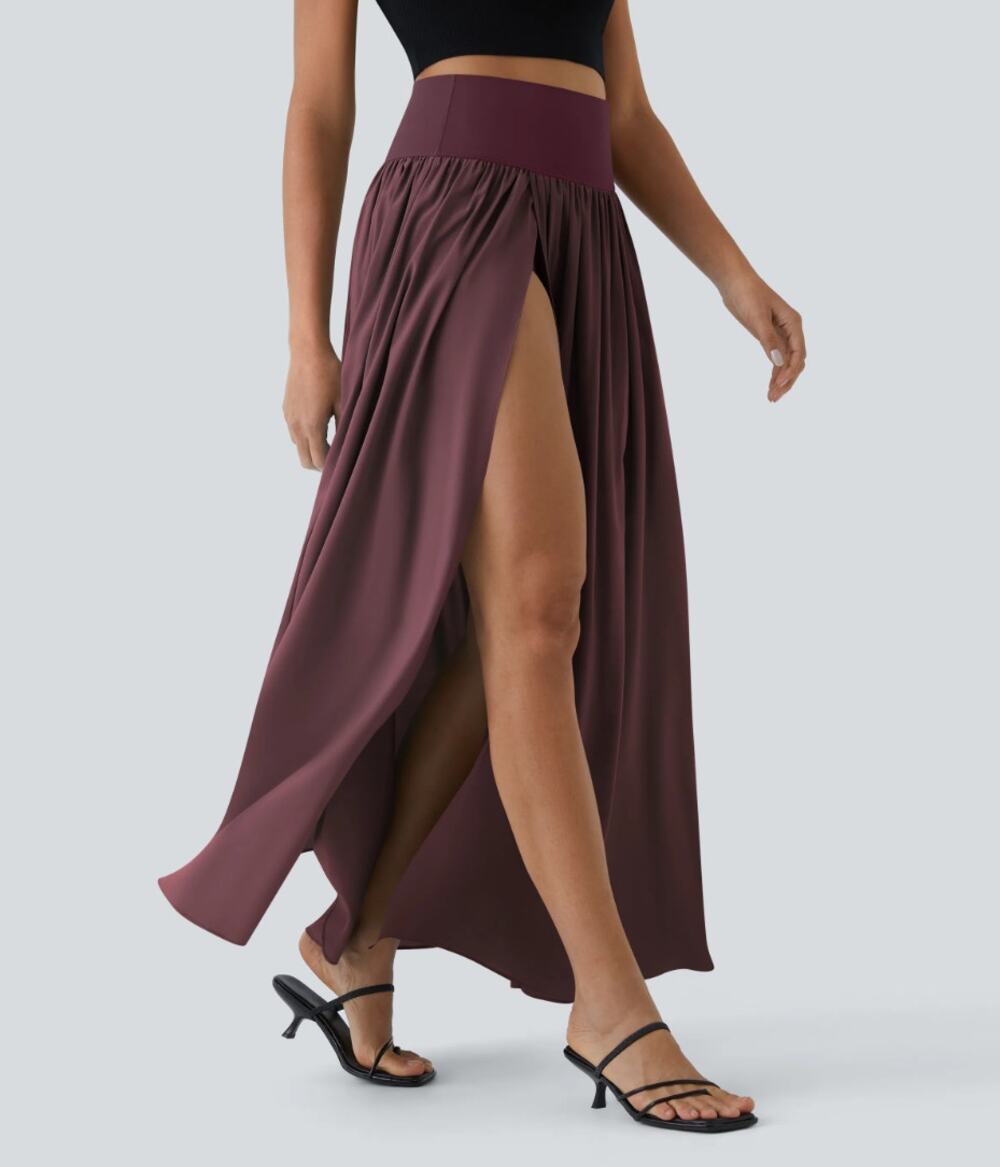 Halara High Waisted Split Maxi Skirt Shorts Burgundy XL Coastal Minimalist
